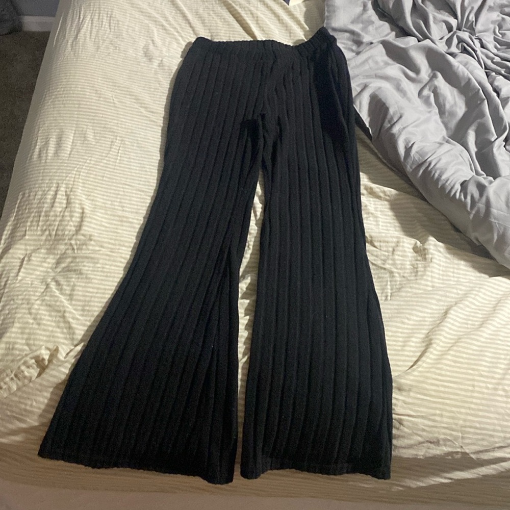 Ribbed flare leggings black